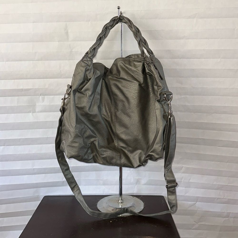 Silver Hobo Shoulder Bag Women’s Oversized Purse Drop Handles Fashion Tote
